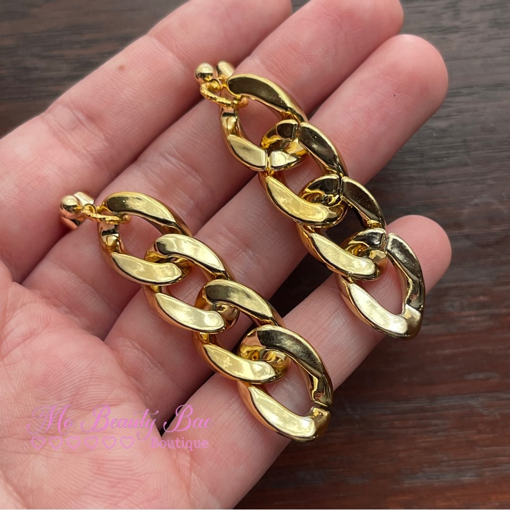Gold Cuban Chain Drop Earrings